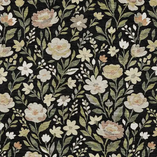 Black And Ivory Floral Washable Indoor Outdoor Area Rug Photo 2
