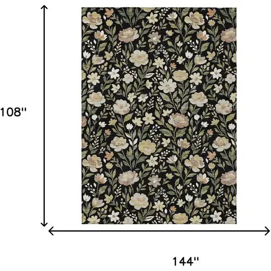 Black And Ivory Floral Washable Indoor Outdoor Area Rug Photo 6