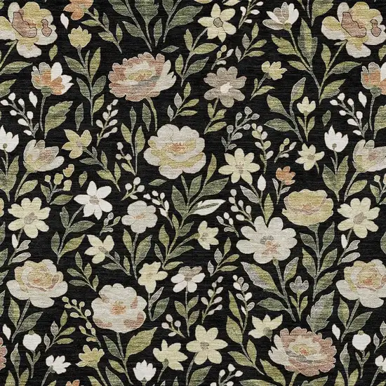 Black And Ivory Floral Washable Indoor Outdoor Area Rug Photo 2