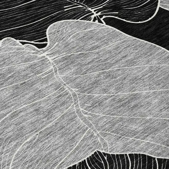 Black And Ivory Floral Washable Indoor Outdoor Area Rug Photo 2