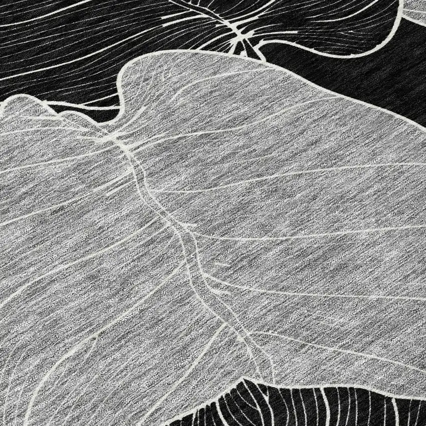 Black And Ivory Floral Washable Indoor Outdoor Area Rug Photo 2