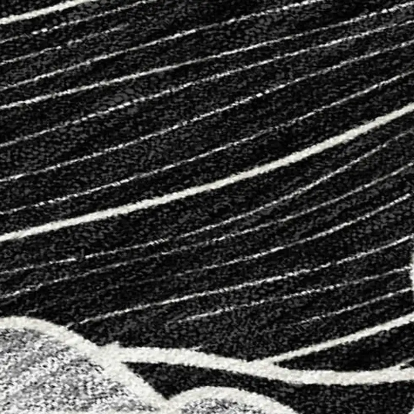 Black And Ivory Floral Washable Indoor Outdoor Area Rug Photo 1