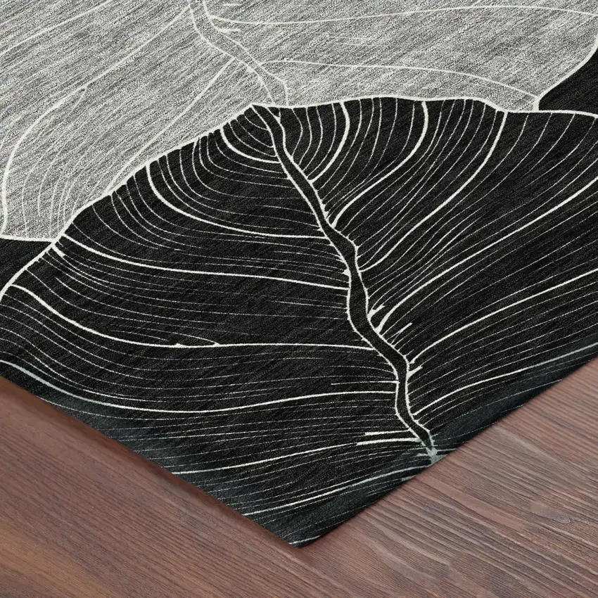 Black And Ivory Floral Washable Indoor Outdoor Area Rug Photo 9