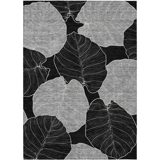 Black And Ivory Floral Washable Indoor Outdoor Area Rug Photo 8