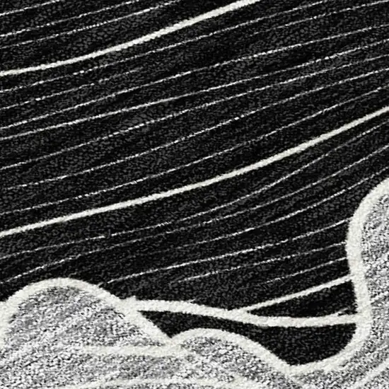 Black And Ivory Floral Washable Indoor Outdoor Area Rug Photo 3