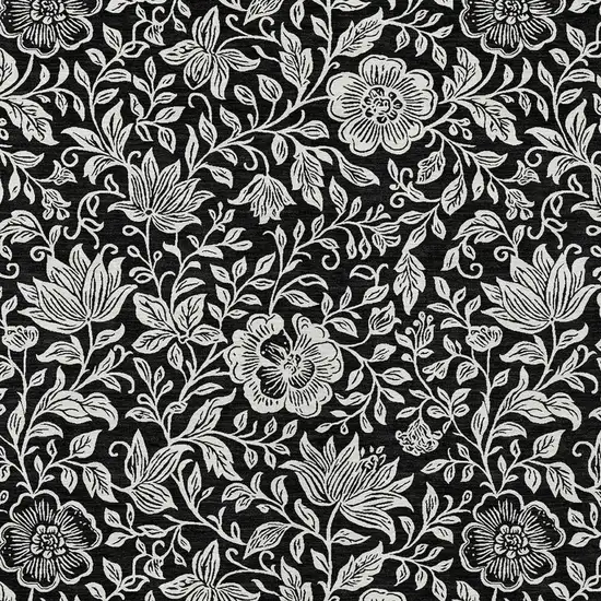 Black And Ivory Floral Washable Indoor Outdoor Area Rug Photo 2