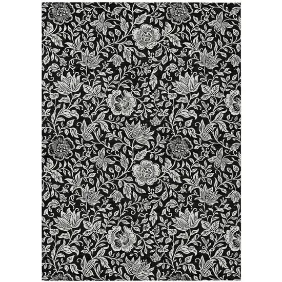 Black And Ivory Floral Washable Indoor Outdoor Area Rug Photo 1