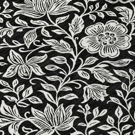 Black And Ivory Floral Washable Indoor Outdoor Area Rug Photo 5