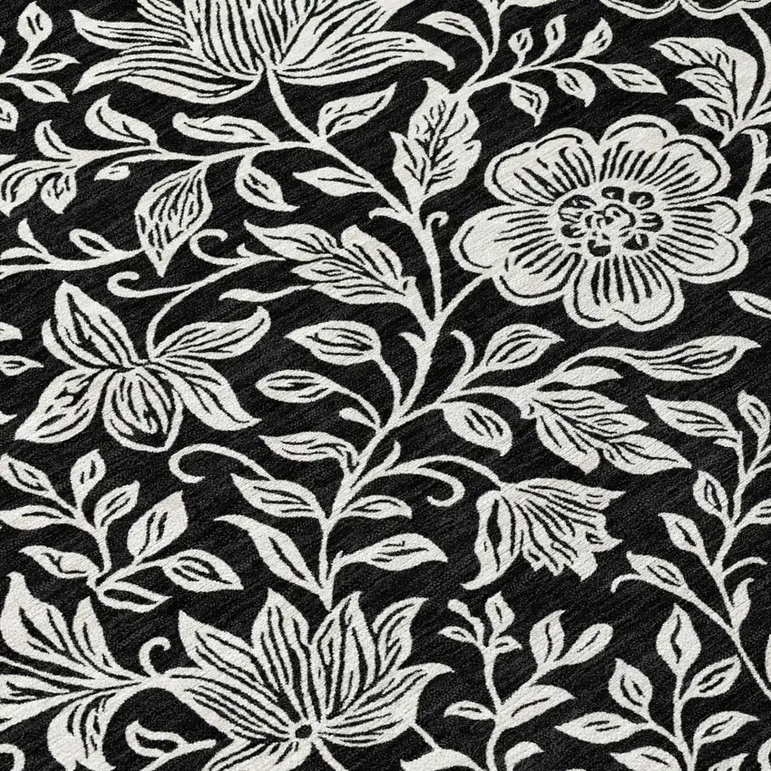 Black And Ivory Floral Washable Indoor Outdoor Area Rug Photo 5