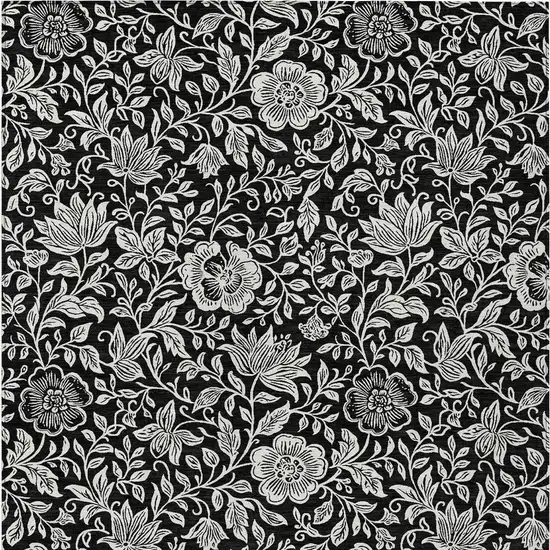 Black And Ivory Floral Washable Indoor Outdoor Area Rug Photo 3