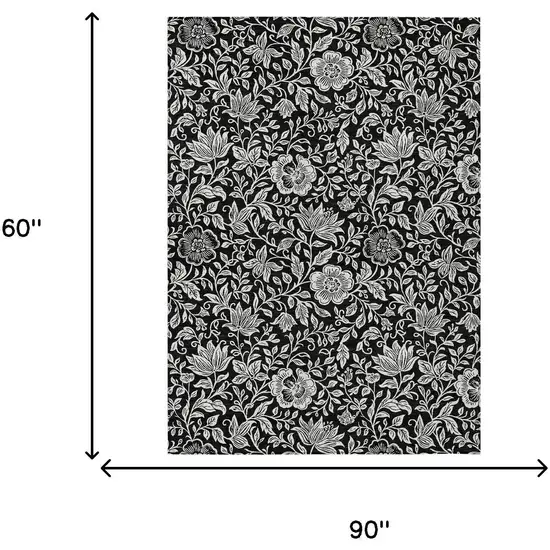 Black And Ivory Floral Washable Indoor Outdoor Area Rug Photo 6