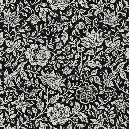 Black And Ivory Floral Washable Indoor Outdoor Area Rug Photo 2