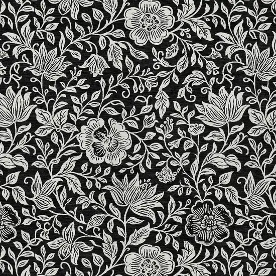 Black And Ivory Floral Washable Indoor Outdoor Area Rug Photo 2