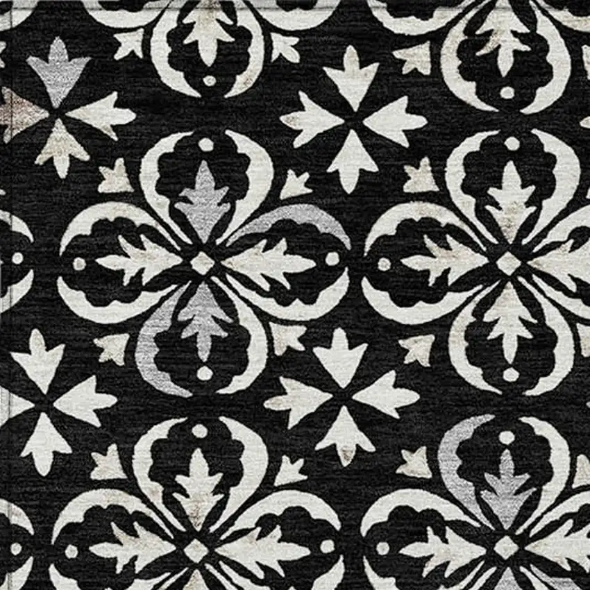 Black And Ivory Floral Washable Indoor Outdoor Area Rug Photo 5