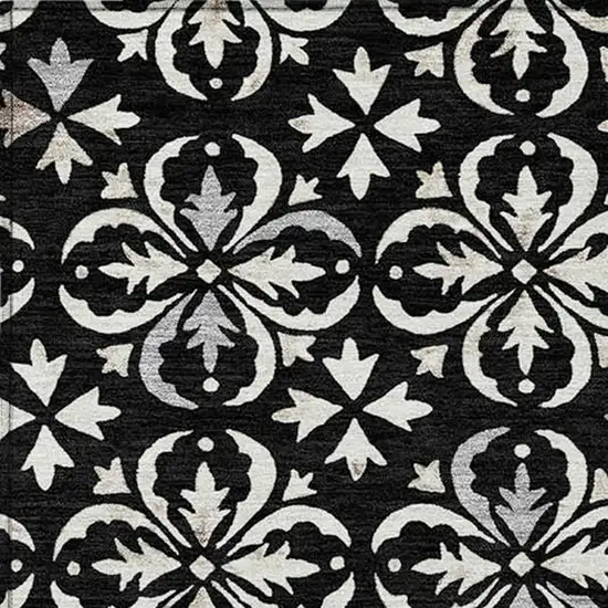 Black And Ivory Floral Washable Indoor Outdoor Area Rug Photo 5
