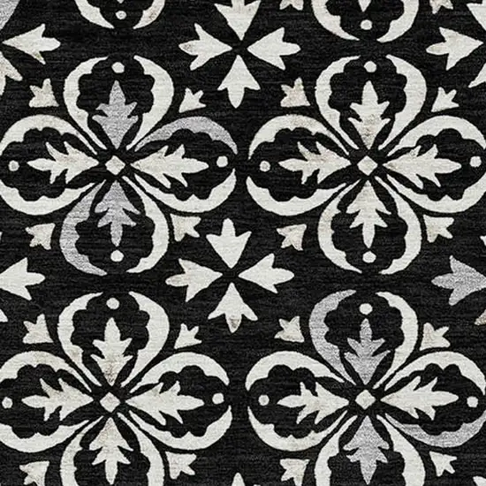 Black And Ivory Floral Washable Indoor Outdoor Area Rug Photo 5