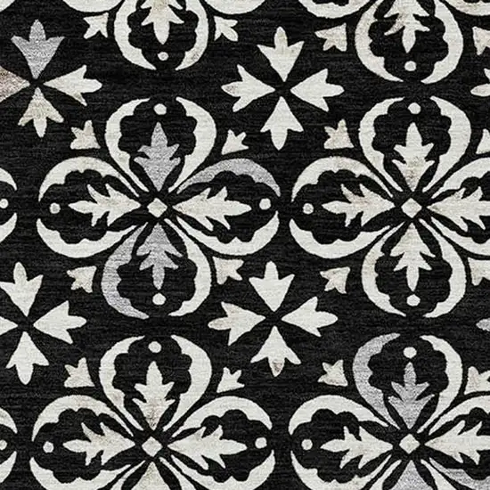 Black And Ivory Floral Washable Indoor Outdoor Area Rug Photo 5