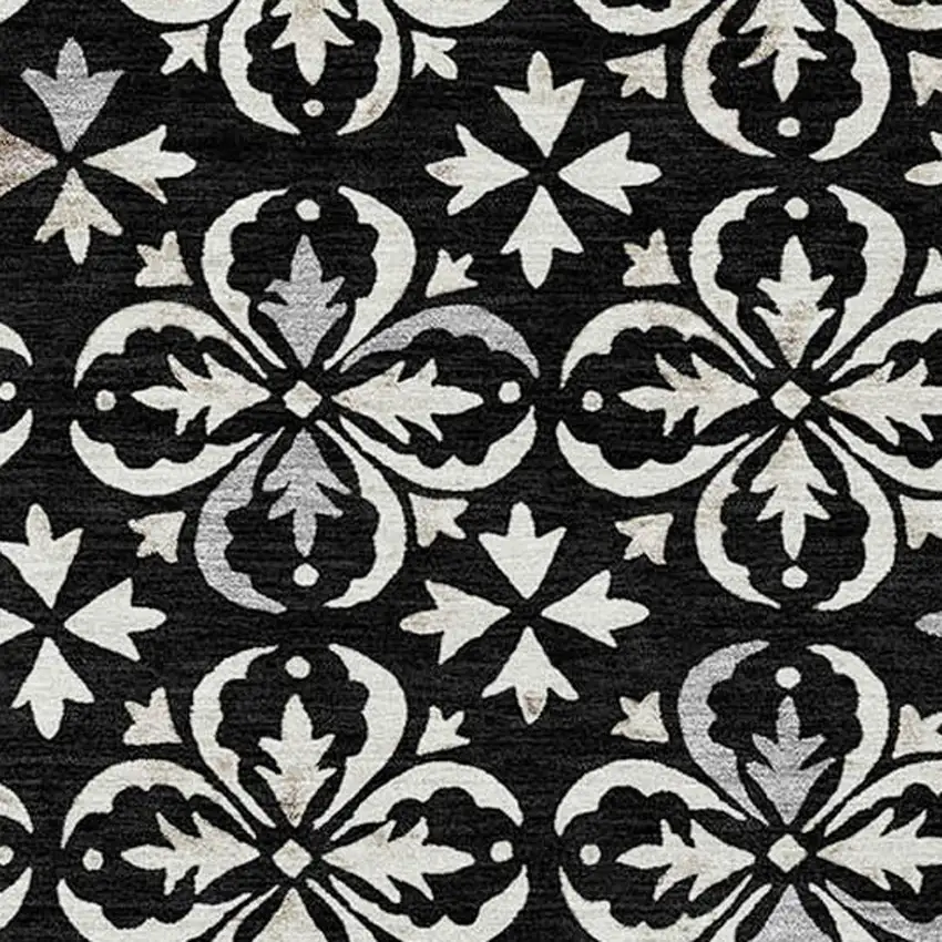 Black And Ivory Floral Washable Indoor Outdoor Area Rug Photo 5