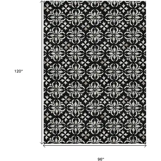 Black And Ivory Floral Washable Indoor Outdoor Area Rug Photo 6