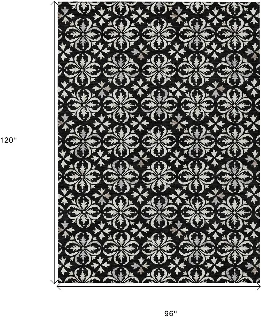 Black And Ivory Floral Washable Indoor Outdoor Area Rug Photo 6
