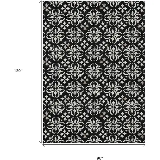 Black And Ivory Floral Washable Indoor Outdoor Area Rug Photo 3