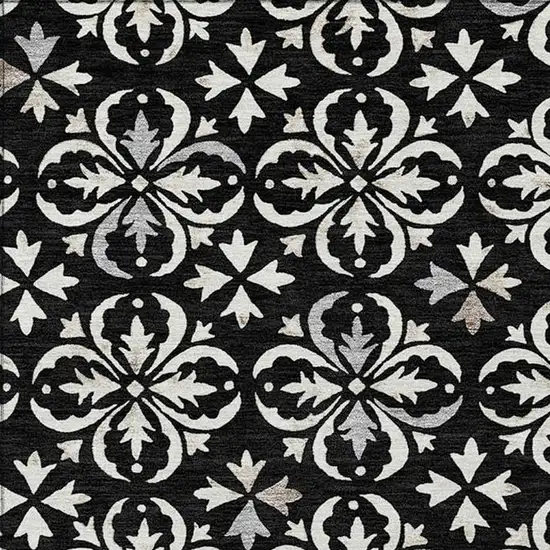 Black And Ivory Floral Washable Indoor Outdoor Area Rug Photo 5