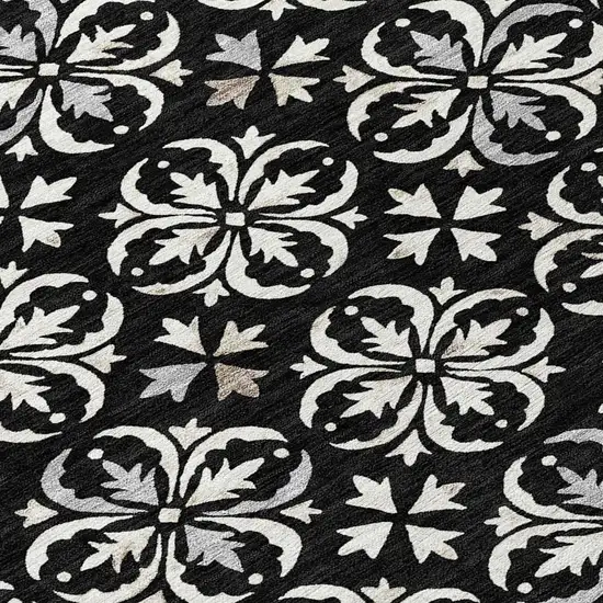 Black And Ivory Floral Washable Indoor Outdoor Area Rug Photo 7
