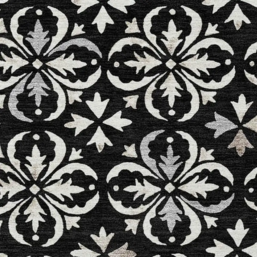 Black And Ivory Floral Washable Indoor Outdoor Area Rug Photo 5