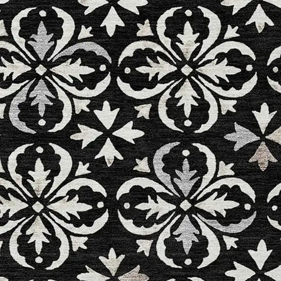 Black And Ivory Floral Washable Indoor Outdoor Area Rug Photo 5