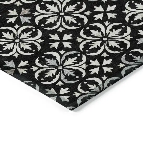 Black And Ivory Floral Washable Indoor Outdoor Area Rug Photo 4