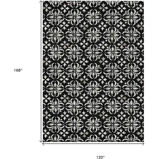 Black And Ivory Floral Washable Indoor Outdoor Area Rug Photo 3