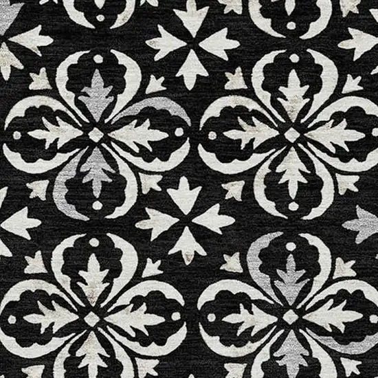 Black And Ivory Floral Washable Indoor Outdoor Area Rug Photo 5