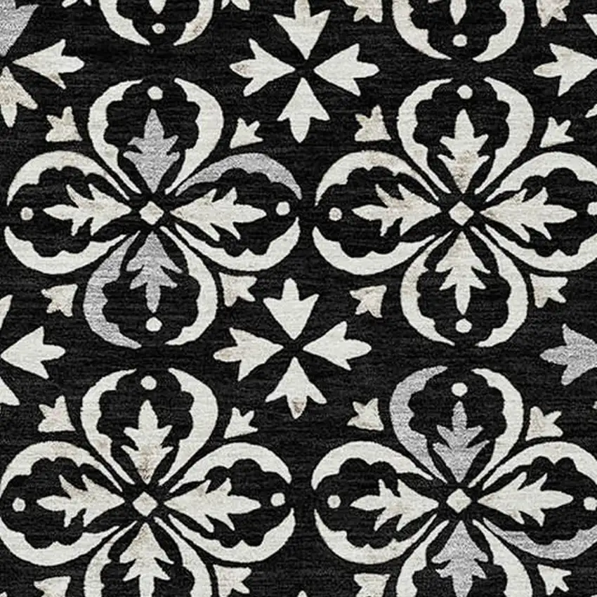 Black And Ivory Floral Washable Indoor Outdoor Area Rug Photo 5
