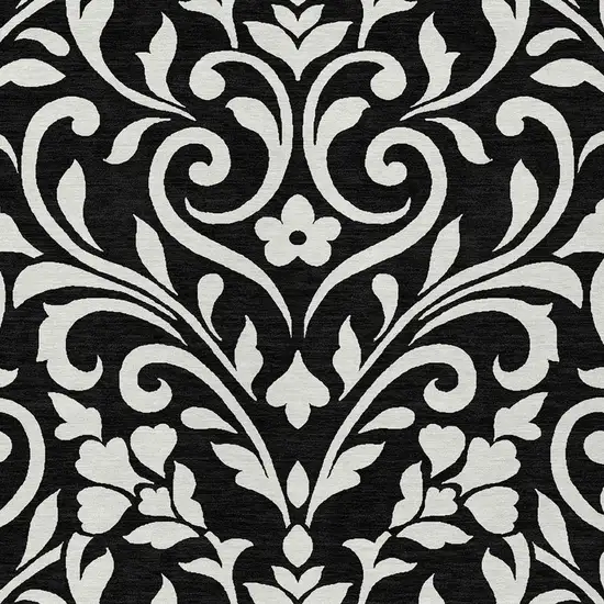 Black And Ivory Floral Washable Indoor Outdoor Area Rug Photo 6