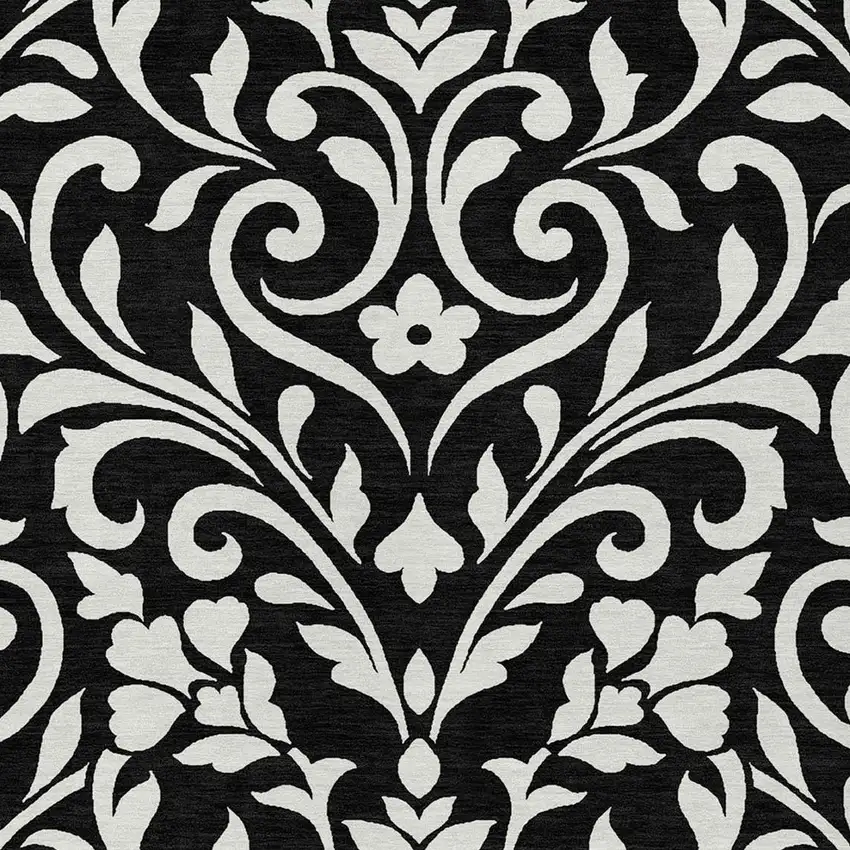Black And Ivory Floral Washable Indoor Outdoor Area Rug Photo 6