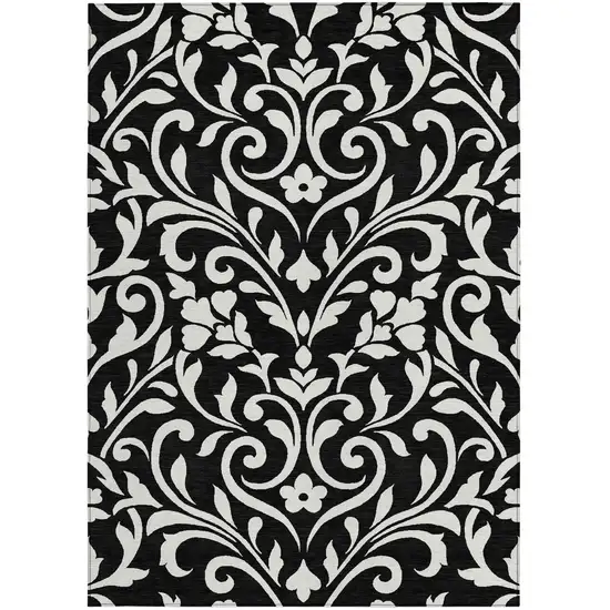 Black And Ivory Floral Washable Indoor Outdoor Area Rug Photo 7