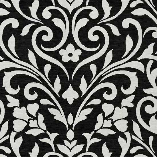 Black And Ivory Floral Washable Indoor Outdoor Area Rug Photo 6
