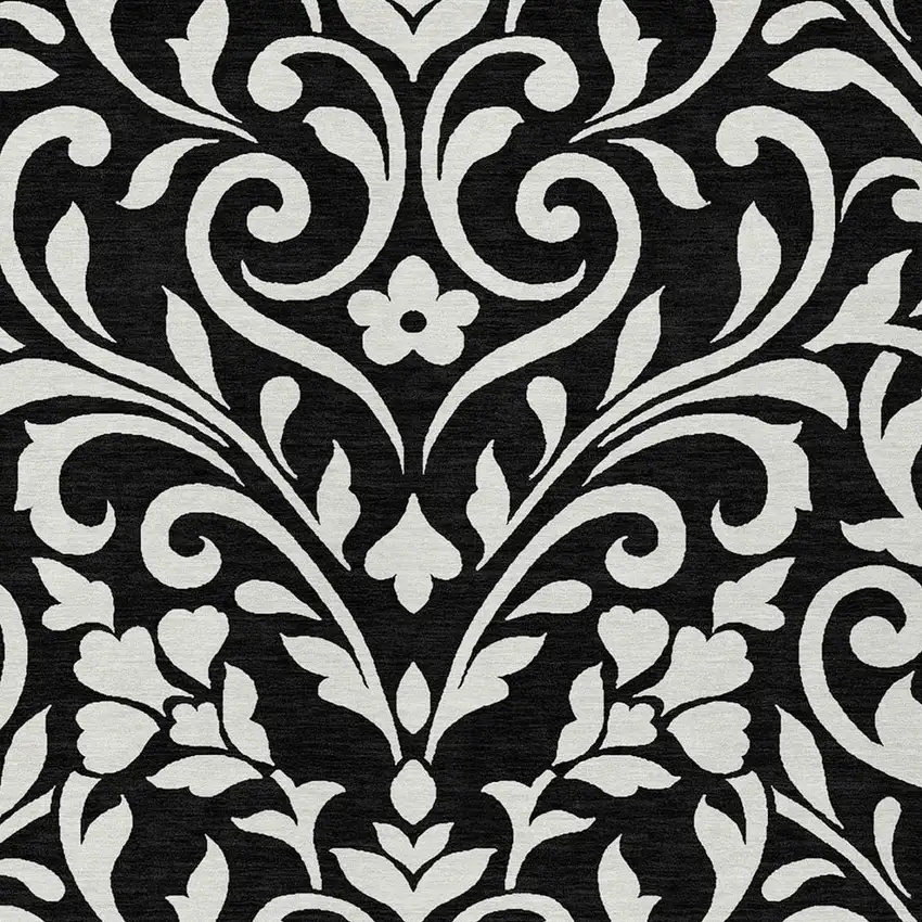 Black And Ivory Floral Washable Indoor Outdoor Area Rug Photo 6