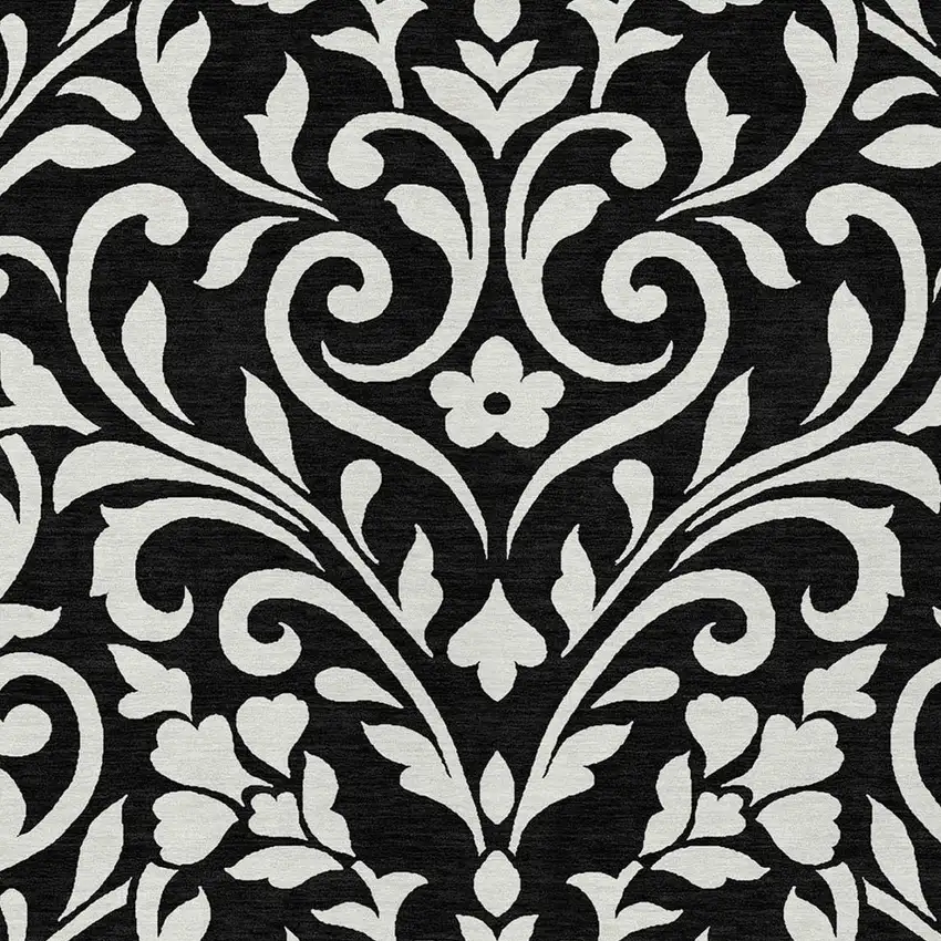 Black And Ivory Floral Washable Indoor Outdoor Area Rug Photo 6