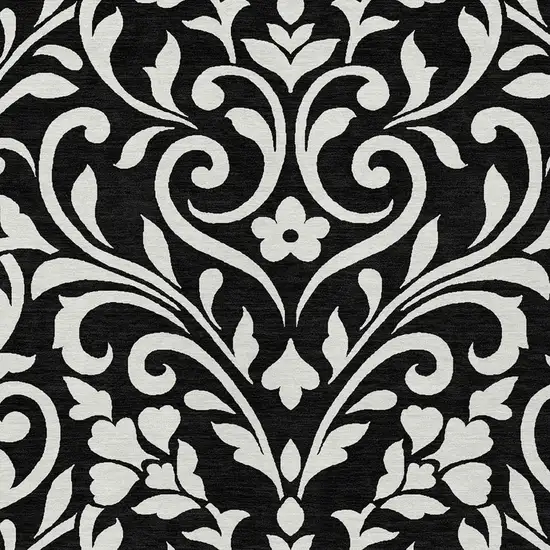 Black And Ivory Floral Washable Indoor Outdoor Area Rug Photo 6