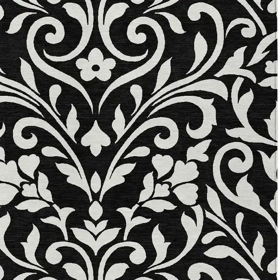 Black And Ivory Floral Washable Indoor Outdoor Area Rug Photo 6