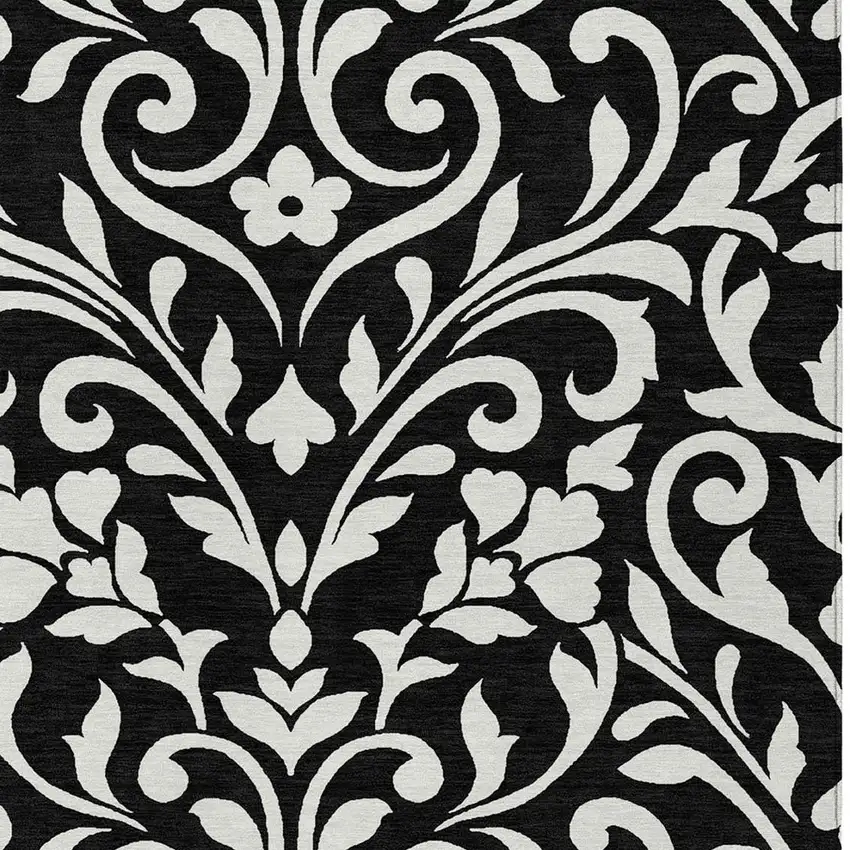 Black And Ivory Floral Washable Indoor Outdoor Area Rug Photo 6