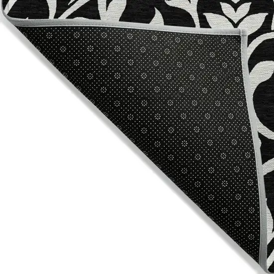 Black And Ivory Floral Washable Indoor Outdoor Area Rug Photo 4