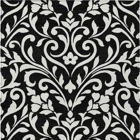 Black And Ivory Floral Washable Indoor Outdoor Area Rug Photo 7