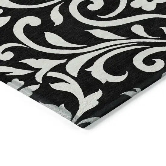 Black And Ivory Floral Washable Indoor Outdoor Area Rug Photo 5