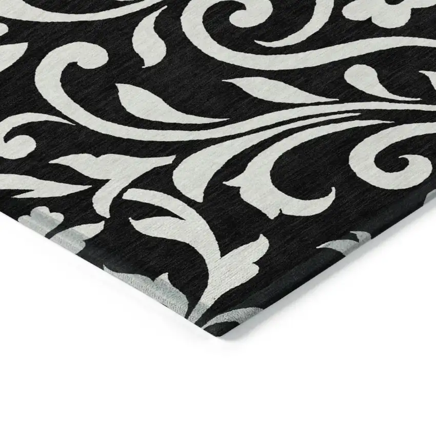 Black And Ivory Floral Washable Indoor Outdoor Area Rug Photo 5