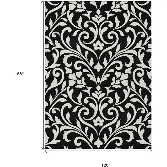 Black And Ivory Floral Washable Indoor Outdoor Area Rug Photo 3