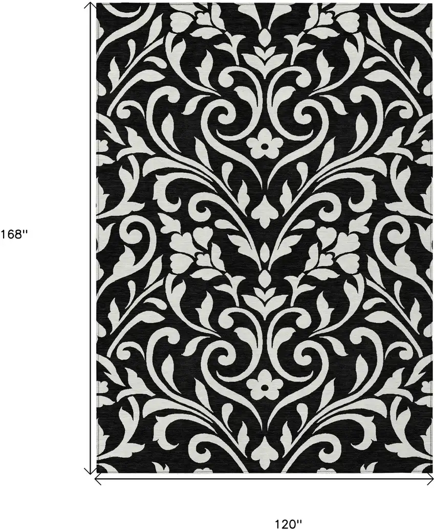 Black And Ivory Floral Washable Indoor Outdoor Area Rug Photo 3