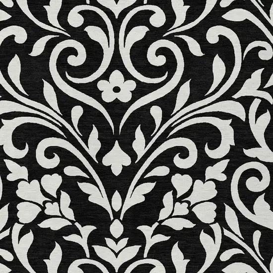Black And Ivory Floral Washable Indoor Outdoor Area Rug Photo 6