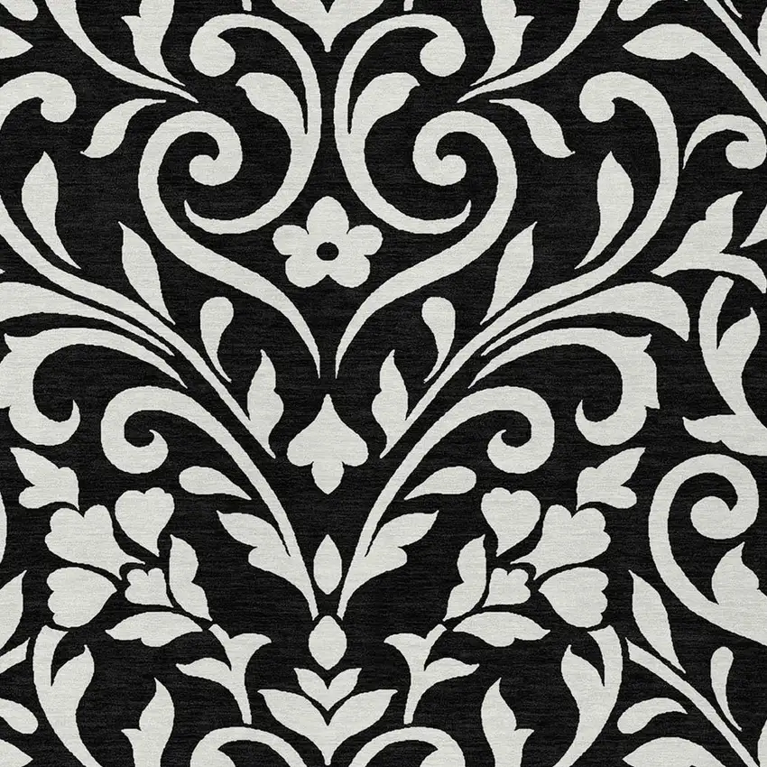 Black And Ivory Floral Washable Indoor Outdoor Area Rug Photo 6